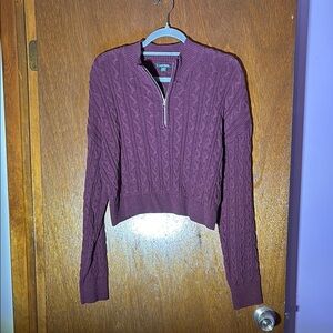Wild Fable Deep Burgundy Knit Cropped Quarter Zip Sweater